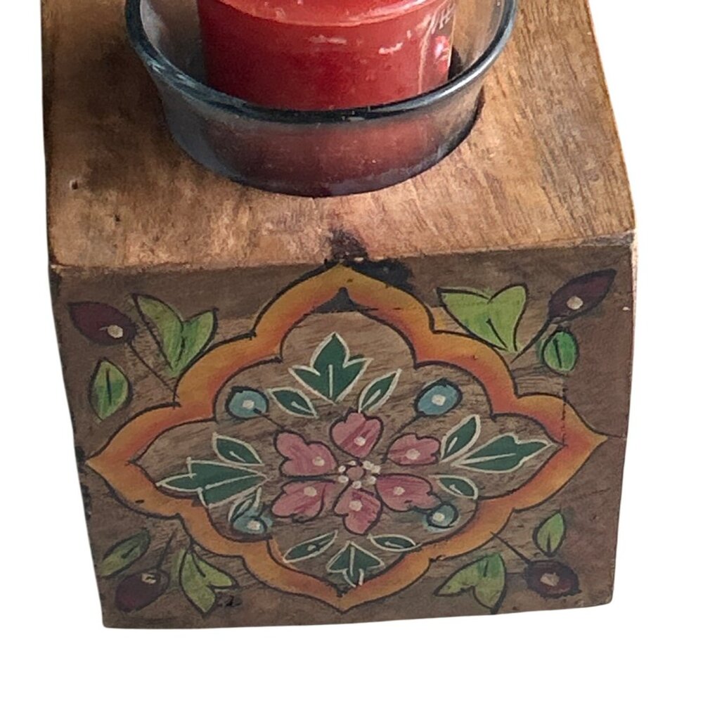 Handcrafted Jaipur In Bloom Wooden Votive Candle Holder With Floral Design - Picture 4 of 10